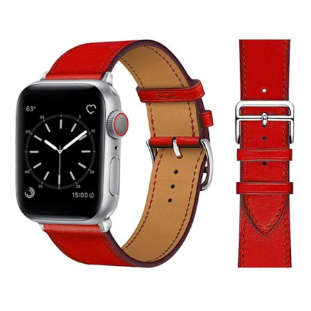 Nahkaranneke Apple Watch -rannekkeelle 44mm 45mm 42mm 41mm 40mm 38mm Single Tour -kellonranneke iWatch-sarja 3 4 5 6 SE 7 -ranneke 3 punainen