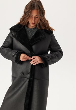 VILA - Vimella Long Sherling Coat - Black - Kläder - - Bubbleroom