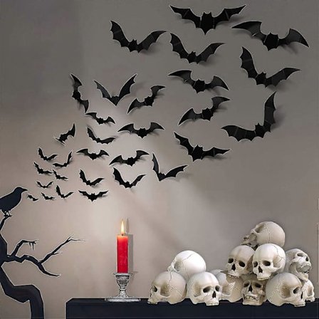 88 stk. Halloween Dekorationer Indendørs PVC 3D Skræmmende Flagermus Vægdekoration DIY Halloween Flagermus Dekoration Klistermærker til 