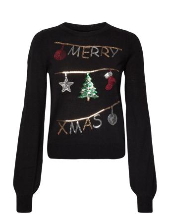 Vmmerryxmas Ls O-Neck Blouse Xmas Villapaita Musta Vero Moda