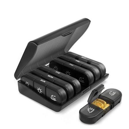 Bærbar pilleæske 7-dages opbevaringsboks 21 rum, sort