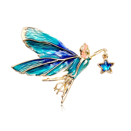 Fairy Butterfly Rhinestones Brosch Pin Enamel Vintage Angel Wing