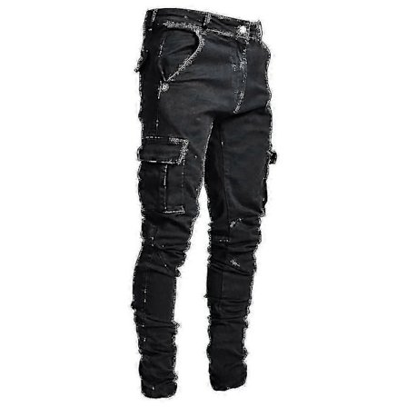 Cargo Combat Denim Byxor Herr Skinny Jeans Casual Slim Fit