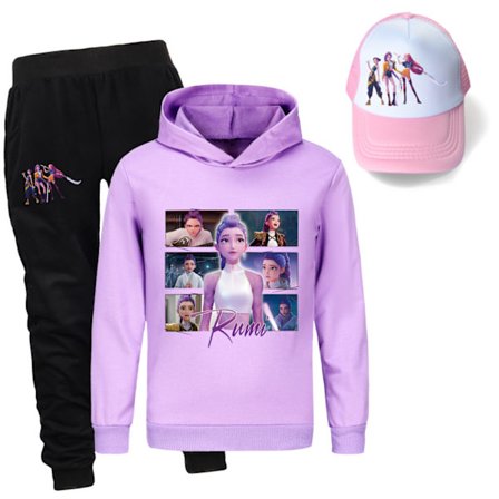 Kpop Demon Hunters jentesett med 3 deler bestående av sweatshirts, bukser og solhatter for gutter og jenter