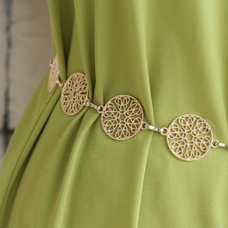 130CM metall midjekedja 20 ihåliga runda kedjor dekorerad klänningsbälte guld