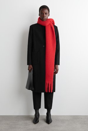 COS Women's Fringed Brushed-Mohair Scarf in Red