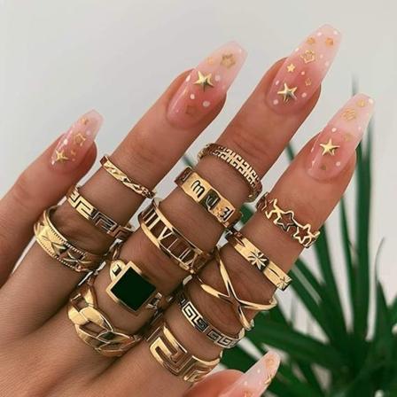 Boho Guld Ring Set Knuckle Carved Finger Rings Stilfulla Handtillbehör Smycken för Kvinnor och Flickor (Stil B 13 st)