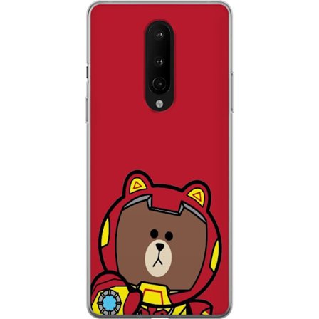 Yhteensopiva Puhelinkuori OnePlus OnePlus 8 Animoitu karhu supersankaripuvussa, joka on inspiroitu Iron Man -tyylistä, söpö hahmo punaisella tausta