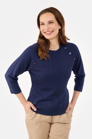 SIGNATURE - 3/4 Ærmet Strik - Navy - Dekorative Knapper