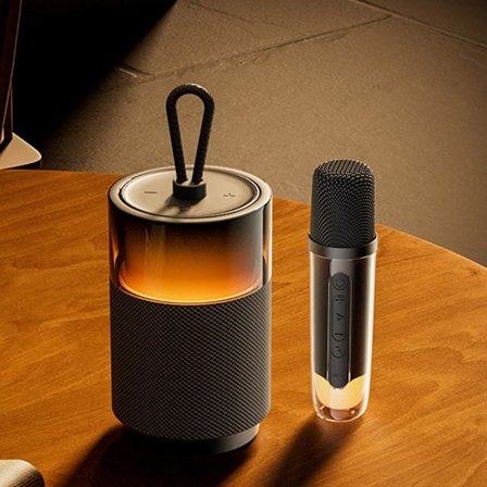 Bluetooth-högtalare Trådlös Karaoke-högtalare Utomhus Bärbar Med Mikrofon Sång RGB Luminous Liten Högtalare FAN0540(Svart)