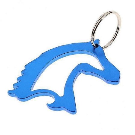 6x Aluminium Hästhuvud Enkel Kapsylöppnare Nyckelring Nyckelkedja Väska Hänge Blå (FMY)