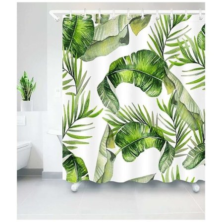 Duschdraperi Vattentät Mögelbeständig Polyestertyg Maskintvättbar Duschdraperi med 12 Badrumskrokar 180x180cm Grönt Blad