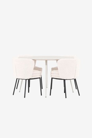 Venture Home - Plaza-spisebord med Agnes-spisebordsstol - Hvid - Spisebordssæt 4 personer - Fra Homeroom