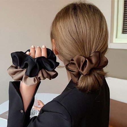 Woman Scrunchie Silk Elastics Band Solid Ponytail Hold Hair Accessory Black Girl