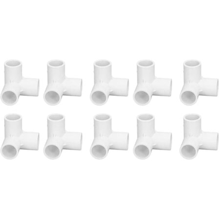 3-veis PVC Vinkelbeslag, 10 stk. 20 mm Innvendig Diameter Rettvinklede Rørkoblinger