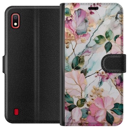Kompatibel Tegnebogsetui til Samsung Galaxy A10 Abstrakt marmormønster med blomster, blade og gyldne detaljer i bløde pastelfarver