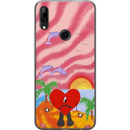 Kompatibelt Mobildeksel til Huawei P Smart Z Bad Bunny i en fargerik quiltet jakke med hjertemønster og solbriller i moderne gatestil