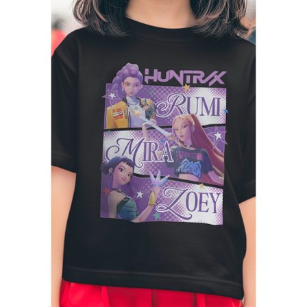K-Pop Sort Slide T-Shirt – Huntrix - Dæmonjægerne Mira, Rumi & Zoey