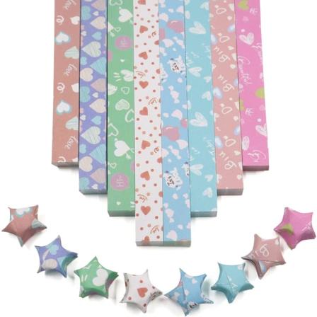 540 ark Origami-stjärnor Pappersremsor DIY Hand Crafts Färgglada Stjärnor 8 Olika Stilar Dekoration Vikpapper för Konst Hantverksmaterial (Hjärta B)
