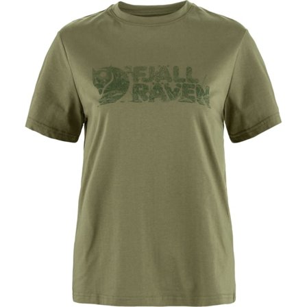 Fjällräven Women's Lush Logo T-Shirt Top in Green | Size: Small, Organic Cotton