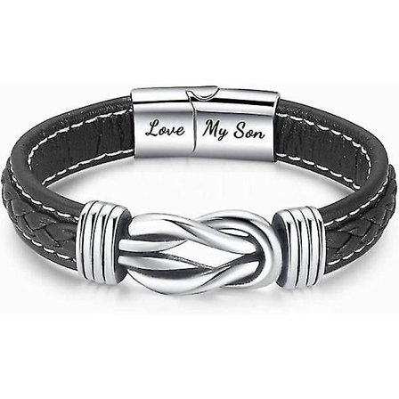 Mamma och Son För Alltid Förenade Flätad Läderarmband Knuten Armband För Män Inspirerande Födelsedagspresent Från Mamma (1st)