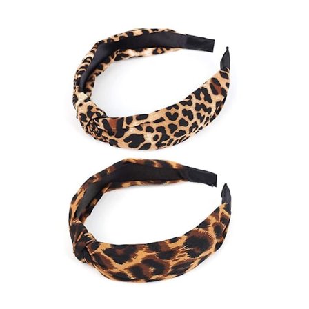 2 stk. leopardmønstrede hårbånd med sløyfe og knute