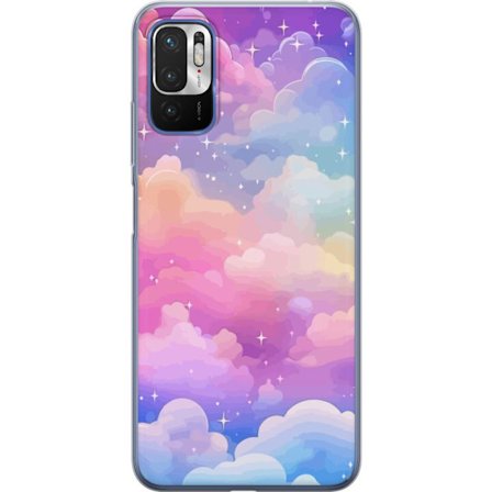 Kompatibelt Mobildeksel til Xiaomi Redmi Note 10 5G Søt enhjørning med regnbuefarget hår mot en stjernebelagt pastellbakgrunn i kawaii-stil