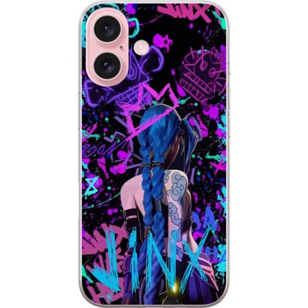 Yhteensopiva Puhelinkuori Apple Apple iPhone 16 Värikäs graffitipiirustus, jossa on sinipäinen hahmo urbaanissa katutaidetyylissä