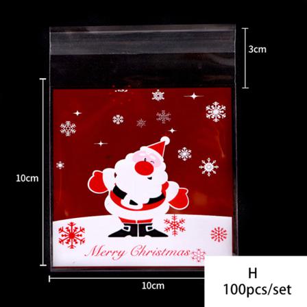 100st/pack Merry Christmas Cookie Candy Självhäftande Påsar Bak