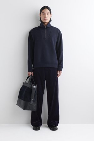 COS Men's Sudadera De Cuello Alto Con Media Cremallera in Azul