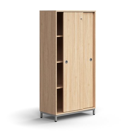 Schiebetürenschrank QBUS, abschließbar, 1636x800x400 mm, Silber, Eiche