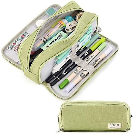 Large Pencil Case Big Capacity 3 Compartments Canvas Pencil Pouch For Students