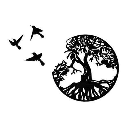 Livets tre og fugl, veggdekor i metall, hengende silhuettpynt i jern