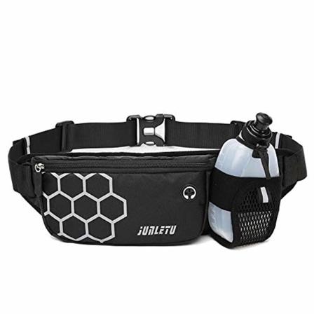 Løpemidjeveske med vannflaske Vanntett midjepakke Fanny Pack Løpepose Rumpeveske Sportsbelte (Svart) Black