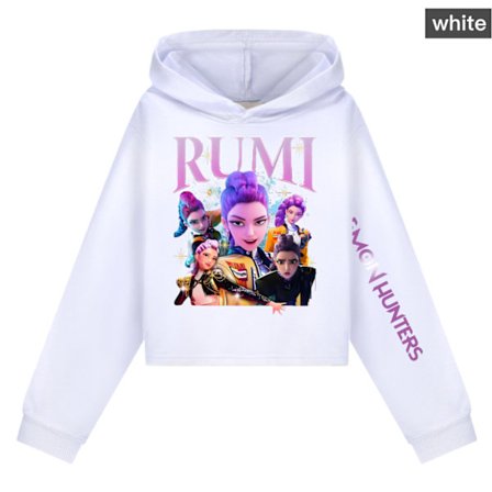 KPOP Demon Hunter Girls Cropped Hettegenser med doble ermdesign Hvit X[F]