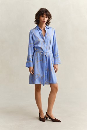 GANT Damen Hemdblusenkleid mit Gürtel (46) Blau