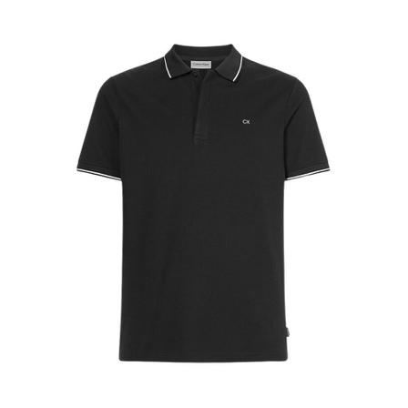 Calvin Klein, Polo CK Stretch Pique Tippin Czarny, Mężczyzna, Rozmiar: S