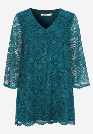 Cellbes of Sweden - Smuk blondetunika i petrolgrøn til damer i størrelse 42/44