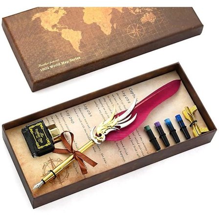 Quill Fjerpennesæt Antik Fjerpennesæt Blæksæt Vintage Kalligrafi Fjerpenne Gaver (FMY)