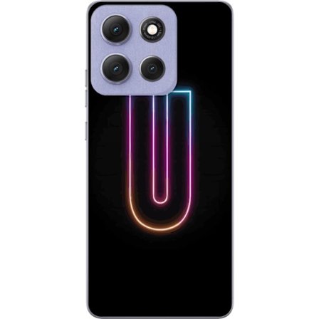 Kompatibel Mobilcover til Motorola Motorola Moto G86 Minimalistisk neonbogstav U i farverig lyseffekt mod sort baggrund