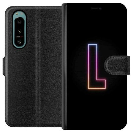 Kompatibelt Lommeboketui til Sony Sony Xperia 5 IV Minimalistisk neonbokstav L i mykt fargeskiftende lys mot svart bakgrunn med ren grafisk estetikk