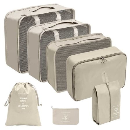 Reiseorganisator Pakkekuber for Koffert 7 stk Veskeinnsatser Beige_qq