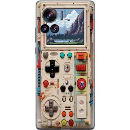 Kompatibelt Mobilskal till Motorola Motorola Edge 30 Ultra Retro spelskonsol design med pixlig grafik och bergslandskap, nostalgisk spel-estetik med f