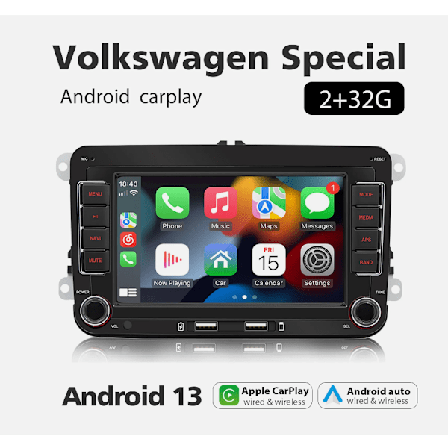 Bilradio med 7-tommers Android Apple Carplay GPS til VW Golf MK5 Polo Passat Jetta -MM