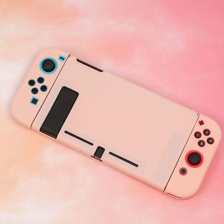 For Nintendo Switch Protective Shell NS All-inclusive Protective Cover TPU Soft Shell Game Theme Pure Pink