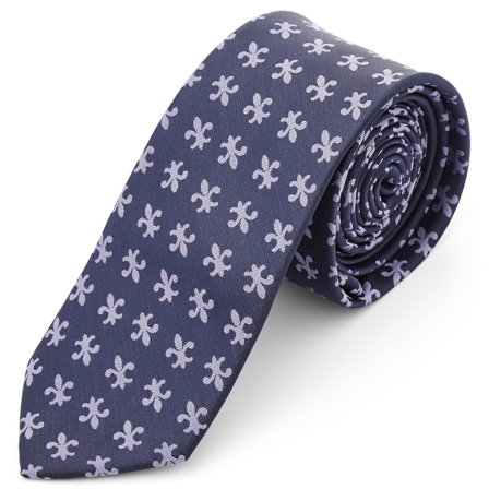 Navy Fleur-De-Lis Polyester Tie for Men - Patterned Ties