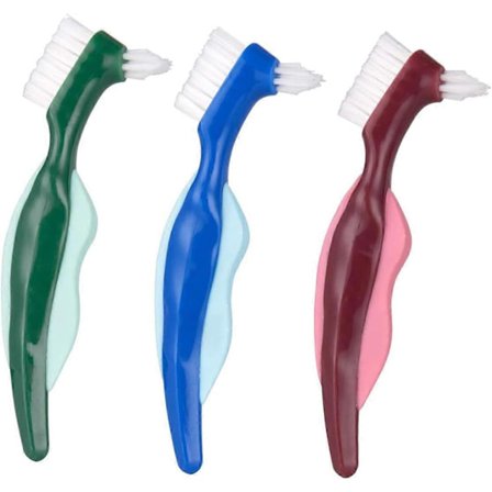 3 stk. dobbelthodet falsk tannbørste, proteserensebørster, renseverktøy