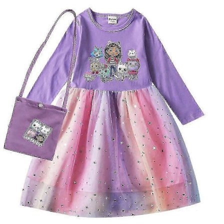 Gabby Cats Baby Jentekjoler Barn Gabbys Dukkehus Klær Karneval Cosplay Kostyme Barn Langermet Hverdagskjole Med Veske