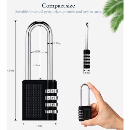 Kombinasjonshengelås med 4 siffer, kombinert lås, cadena med låsekode for gymsal, skole, port, hangar, garasje, lager og verktøykasse kombinert, svart
