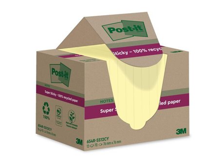 POST-IT Notes Super Sticky 76x76mm Recycled 100% gul 12/fp - Lyreco - Kontorsmaterial - Notes och Post-It - Notes - Extra sticky